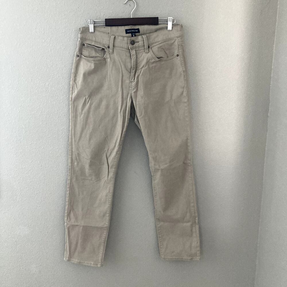 Lucky Brand 121 Slim Straight Leg Pants Khaki Tan 33 x 30 - Picture 2 of 10